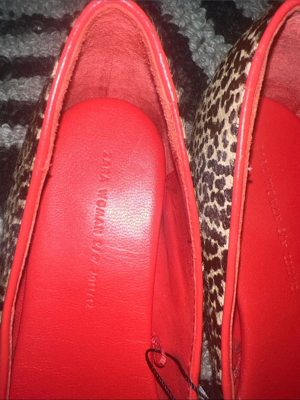 Zara Leopard Print Flats with Bright Red Interior and Bow - Picture 3 of 6
